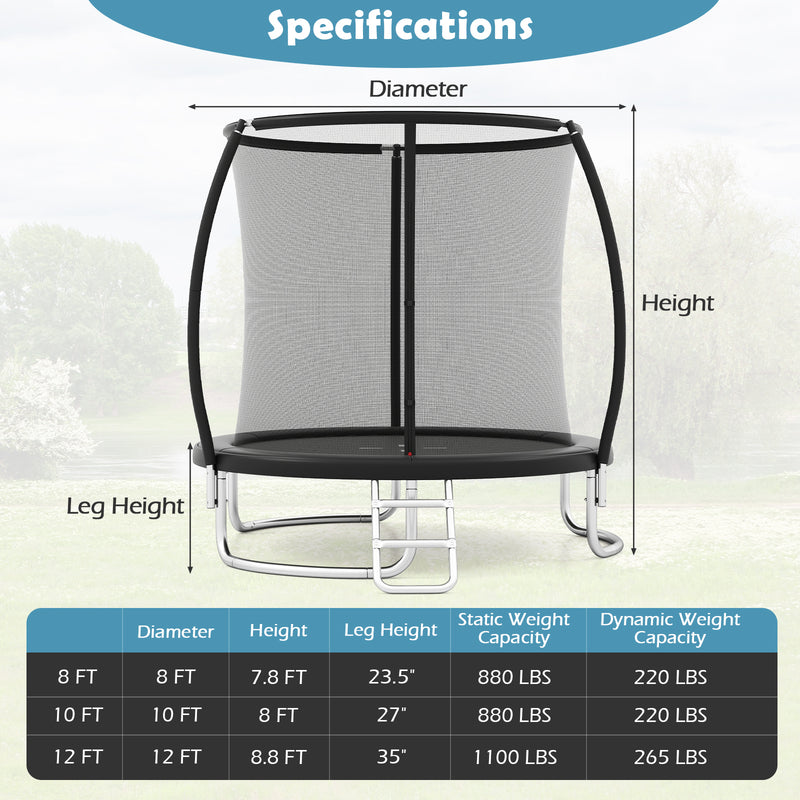 Costway - 8FT Outdoor Heavy-Duty Recreational Trampoline-Black