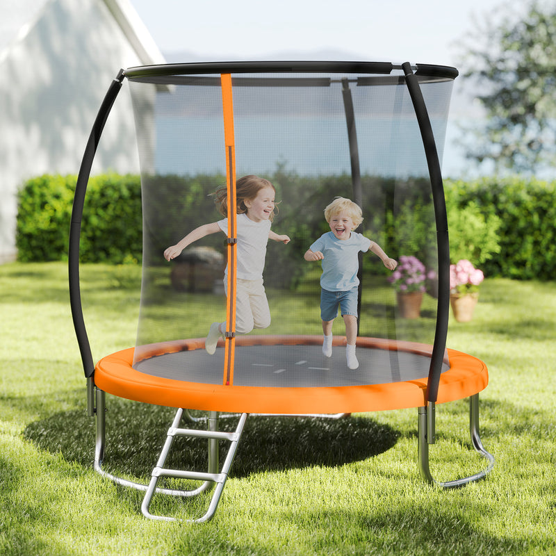 Costway - 8FT Outdoor Heavy-Duty Recreational Trampoline-Orange