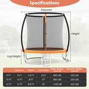 Costway - 8FT Outdoor Heavy-Duty Recreational Trampoline-Orange