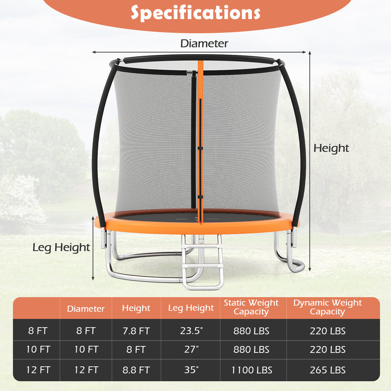 Costway - 8FT Outdoor Heavy-Duty Recreational Trampoline-Orange