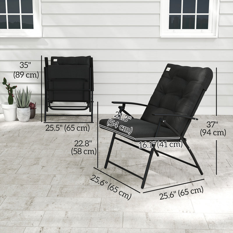 Outsunny - Set of 2 Outdoor Folding Chairs with Adjustable Backrest, Padded Camping Chairs for Outdoor Events, Black