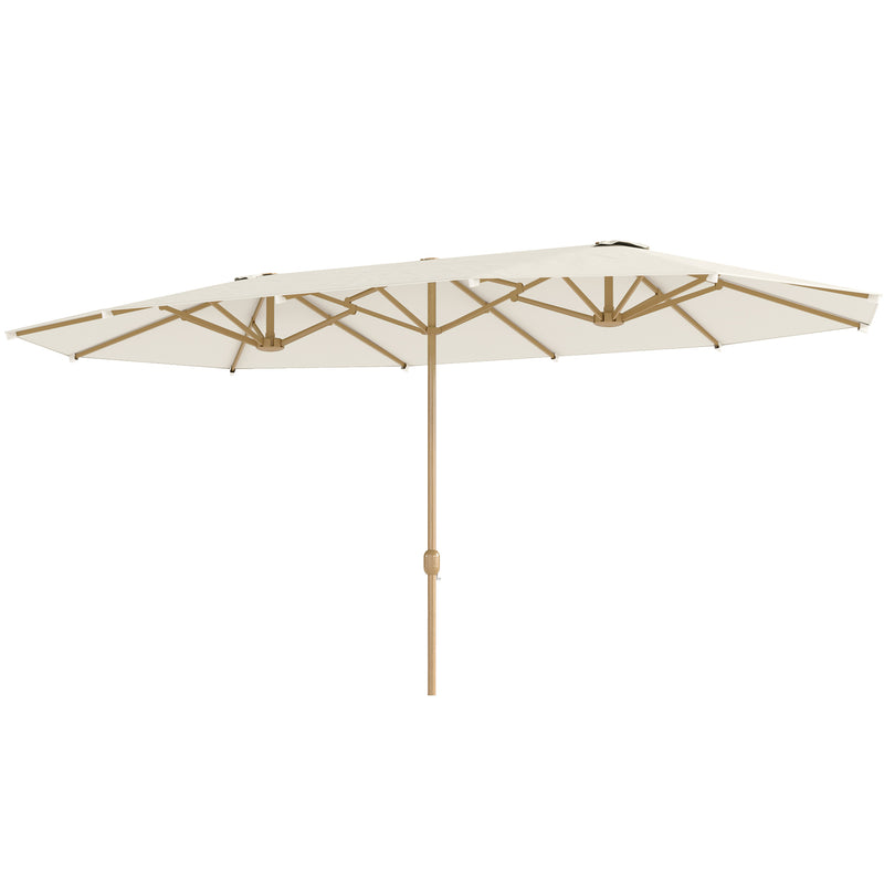 Outsunny - 15 ft Double-Sided Patio Umbrella with Twin Canopy, UPF30+ Extra Large Rectangular Market Umbrella with Crank, Beige — 84D-344V00BG