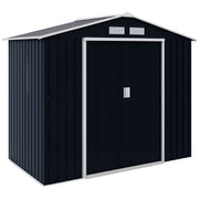 7' x 4' x 6' Garden Storage Shed Outdoor Patio Metal Tool Storage House w/ Foundation Kit and Double Doors Dark Grey