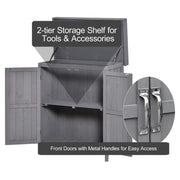 Wooden Garden Tool Storage Shed Kit with Hinged Roof, 2-Tier Shelves and Double Doors, 74x43x88cm, Dark Grey