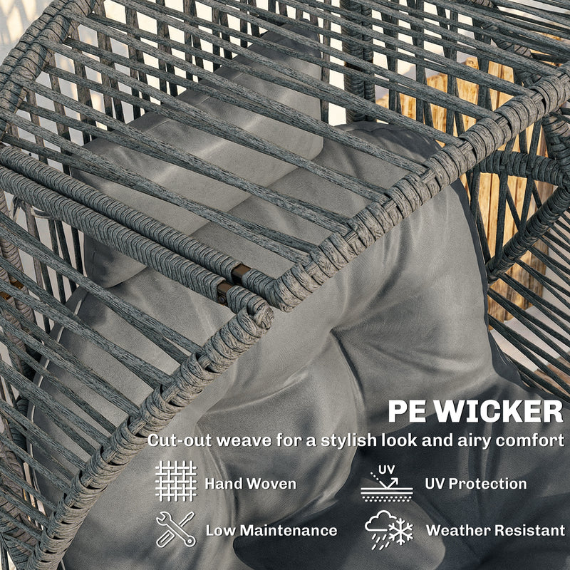 Outsunny - Wicker Egg Chair, 330 lbs Outdoor Rattan Lounge Chair with Thick Cushion, Headrest, Steel Frame, Dark Grey