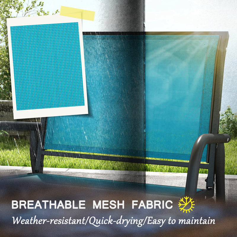 Outsunny - Patio Glider Set of 2 Outdoor Glider Chair with Breathable Mesh Seat & Backrest, Armrests and Metal Frame, Blue