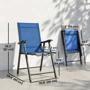 Outsunny - Folding Patio Chairs Set of 4, High Back Outdoor Dining Chairs with Breathable Mesh Seat for Lawn, Deck, Blue