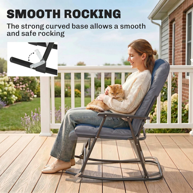 Outsunny - Folding Rocking Chair Set of 2 Padded Rockers with Armrest, Navy Blue