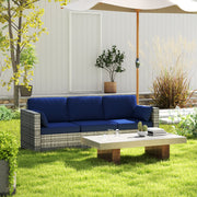 Outsunny - 3-Seater Patio Sofa with Cushions, Rattan Conversation Set with Steel Frame & Washable Cushion Covers, Dark Blue