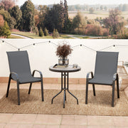 Outsunny - 3 Pieces Bistro Set, Small Patio Furniture Set with Stackable Mesh Chairs, Glass Table for Garden, Balcony, Dark Grey