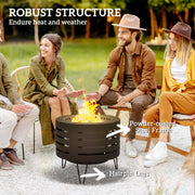 Outsunny - Round Fire Pit with Fire Poker, Portable Wood Burning Firepit with Ash Tray and Hairpin Legs, Outdoor Fireplace, Black