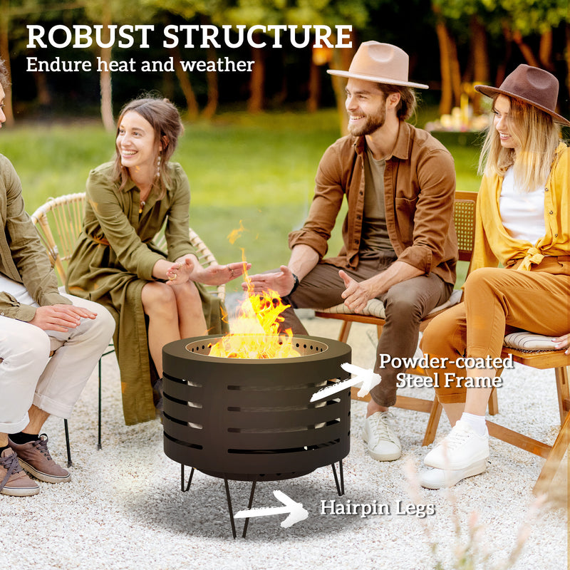 Outsunny - Round Fire Pit with Fire Poker, Portable Wood Burning Firepit with Ash Tray and Hairpin Legs, Outdoor Fireplace, Black