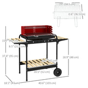 Outsunny - Charcoal Barbecue Grill with Adjustable Grill Height, Portable BBQ Trolley with Ash Catcher and Wheels, Red