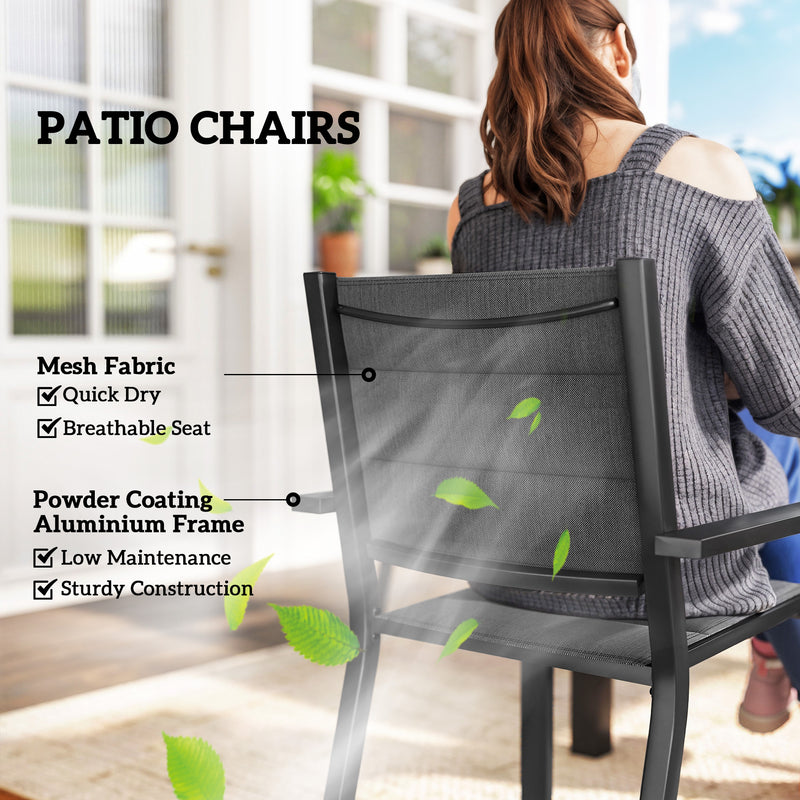 Outsunny - Patio Dining Set for 6, Aluminum Expandable Outdoor Table and 6 Stackable Chairs with Padded Back, Mesh Seat, Black