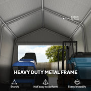 9.2' x 7.9' Garden Storage Tent, Patio Storage Shelter w/ Metal Frame and Double Zipper Doors, Light Grey