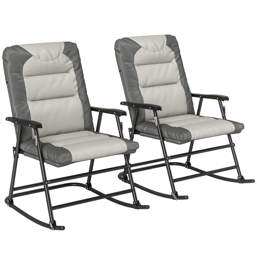 Outsunny - Folding Rocking Chair Set of 2 Padded Rockers with Armrest, Light Grey