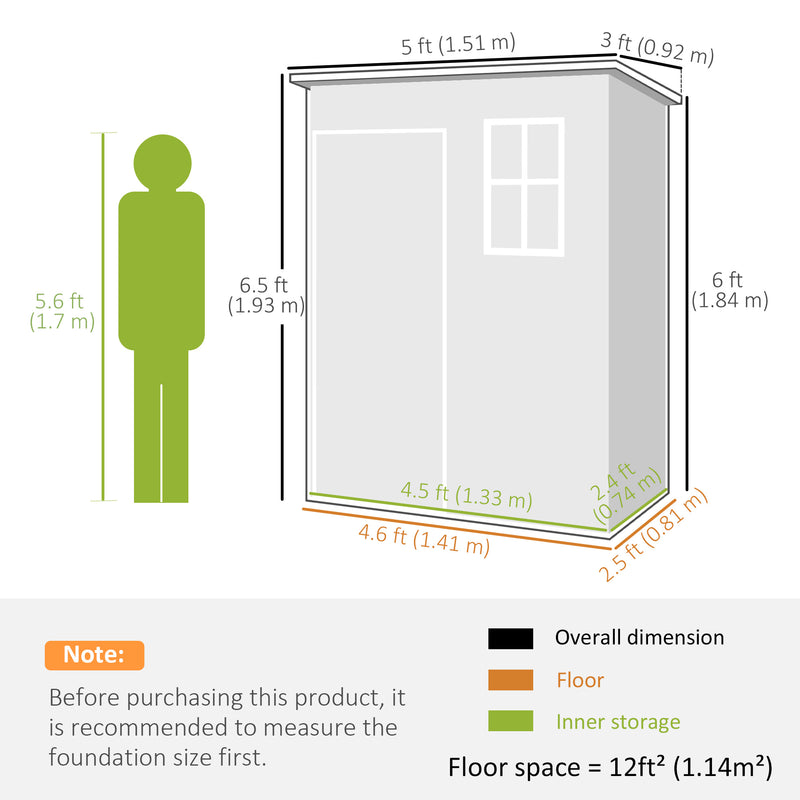 5 x 3FT Garden Shed with Floor, Outdoor Storage Shed with Lockable Door, Window and Vent for Backyard, Patio, Grey