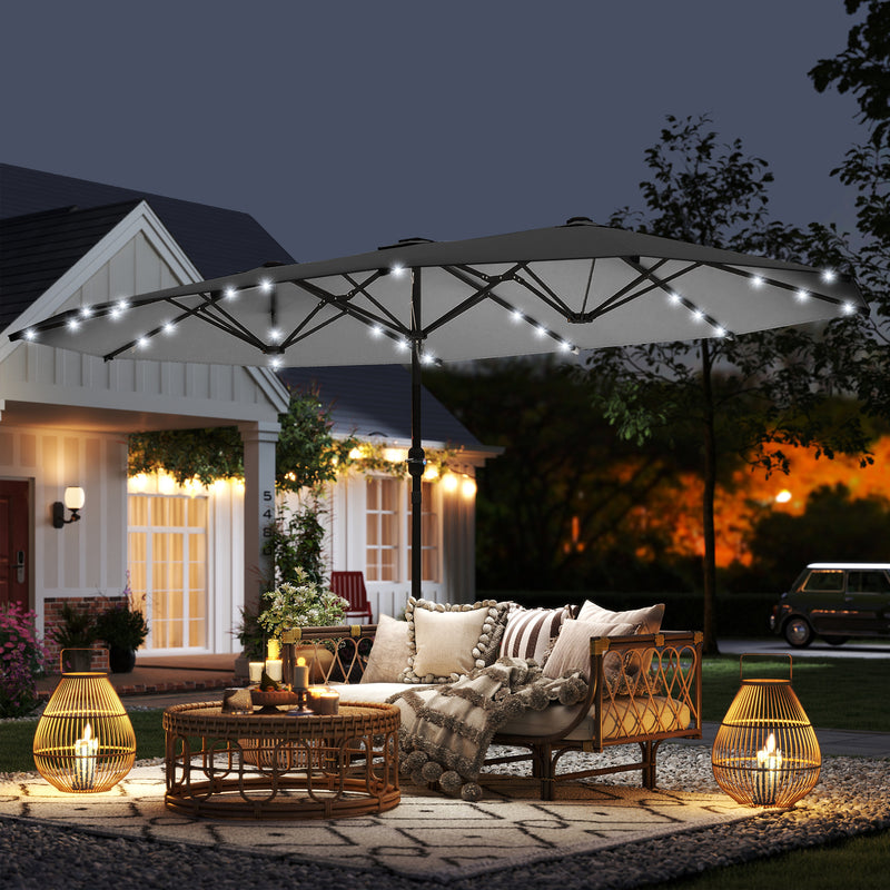 Outsunny - 173" Double-Sided Sun Umbrella Garden Parasol Patio Sun Shade Outdoor with LED Solar Light, No Base Included, Dark Grey — 84D-106CG