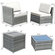 Costway - 8 Piece Wicker Sofa Rattan Dinning Set Patio Furniture with Storage Table-White