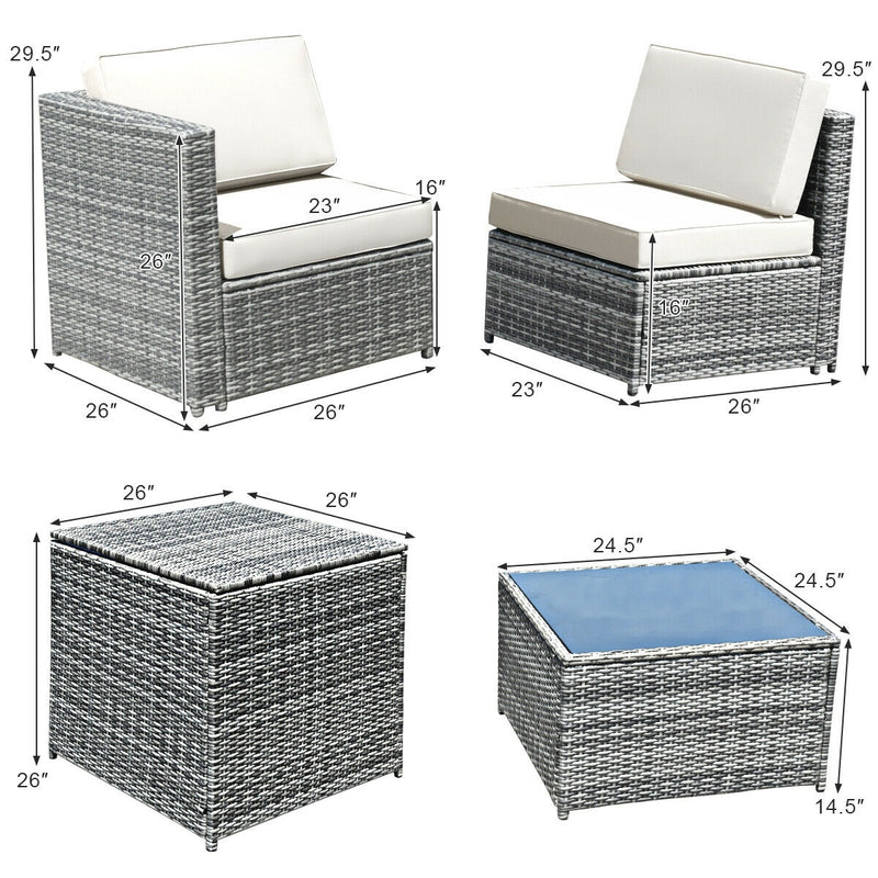 Costway - 8 Piece Wicker Sofa Rattan Dinning Set Patio Furniture with Storage Table-White