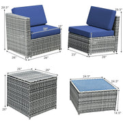 Costway - 8 Piece Wicker Sofa Rattan Dinning Set Patio Furniture with Storage Table-Navy