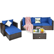 Costway - 6 Pieces Patio Rattan Furniture Set with Sectional Cushion-Blue