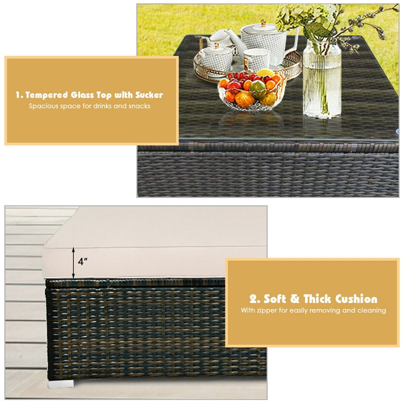Costway - 5 Pieces Outdoor Patio Rattan Furniture Set Sectional Conversation with Cushions-Beige