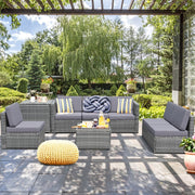 Costway - 8 Pieces Wicker Sofa Rattan Dining Set Patio Furniture with Storage Table-Gray