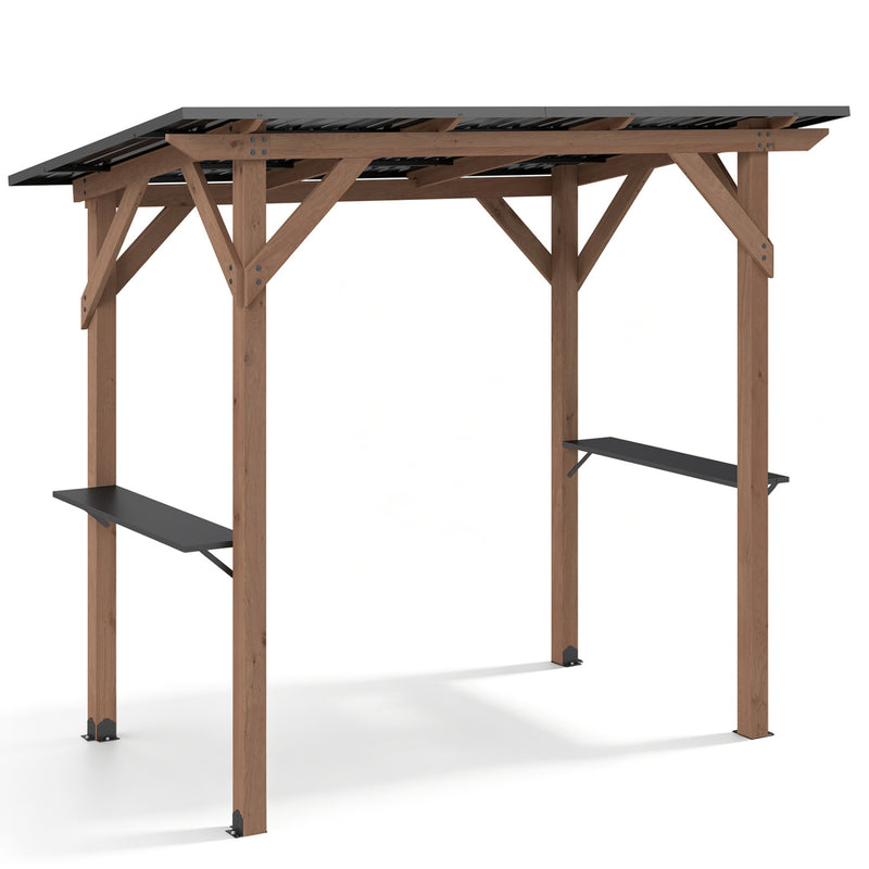 Costway - 8.6 FT x 5 FT Grill Gazebo Cedar Wood BBQ Gazebo with 2 Side Serving Shelves-Brown