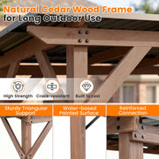 Costway - 8.6 FT x 5 FT Grill Gazebo Cedar Wood BBQ Gazebo with 2 Side Serving Shelves-Brown