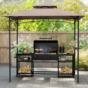 Costway - 8 x 5 Feet Grill Gazebo with 2 Shelves 6 Hooks and Metal Frame-Rustic Brown