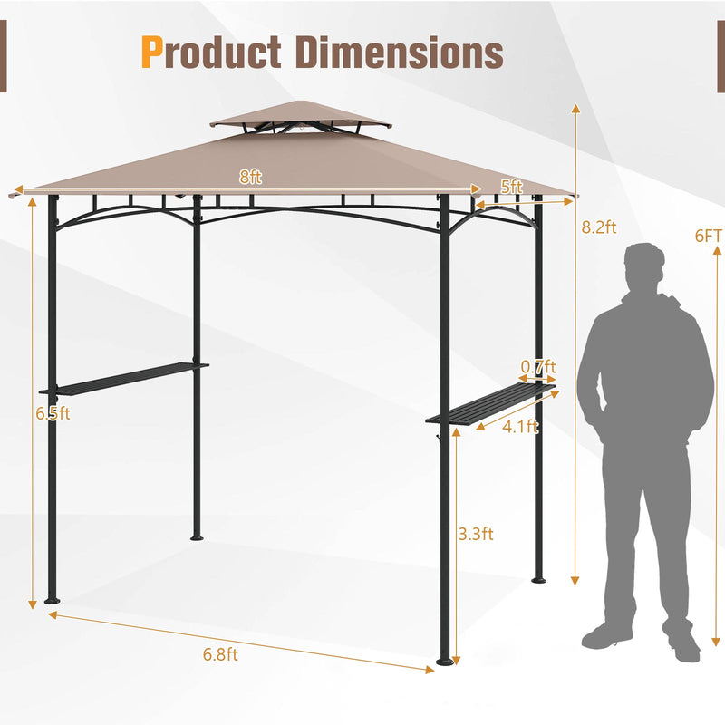 Costway - 8 x 5 Feet Grill Gazebo with 2 Shelves 6 Hooks and Metal Frame-Rustic Brown