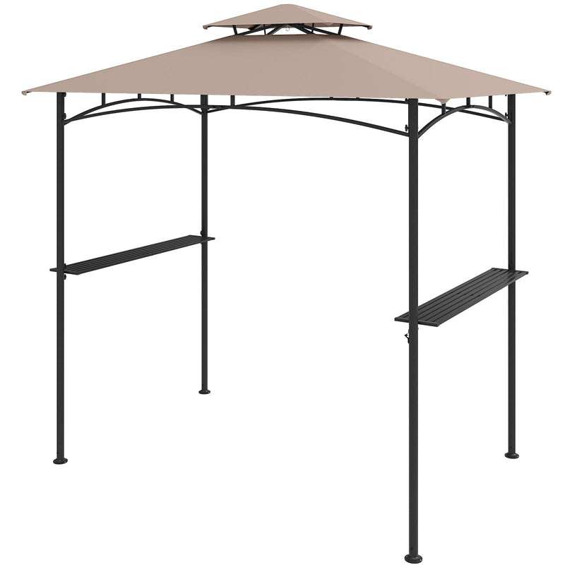Costway - 8 x 5 Feet Grill Gazebo with 2 Shelves 6 Hooks and Metal Frame-Rustic Brown