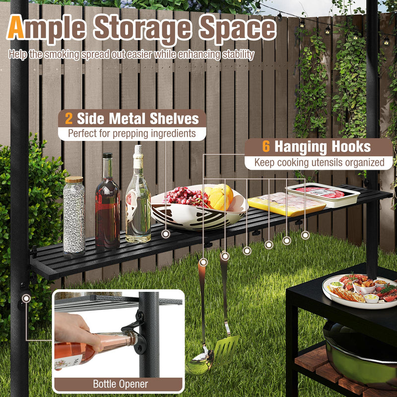 Costway - 8 x 5 Feet Grill Gazebo with 2 Shelves 6 Hooks and Metal Frame-Rustic Brown
