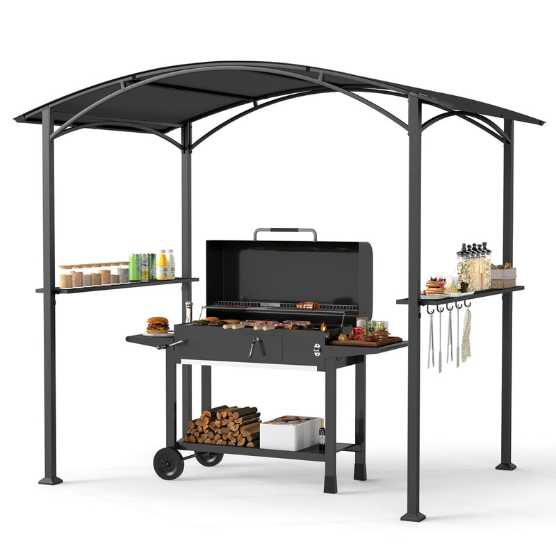 Costway - 8 x 5 x 7 FT Grill Gazebo Outdoor BBQ Canopy with Metal Frame-Gray
