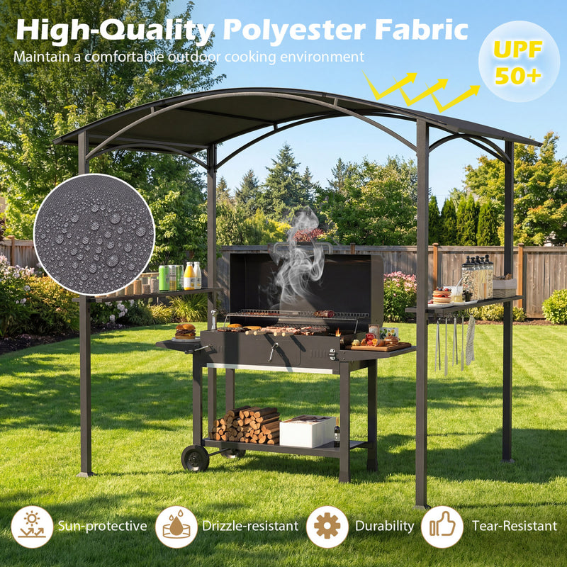 Costway - 8 x 5 x 7 FT Grill Gazebo Outdoor BBQ Canopy with Metal Frame-Gray