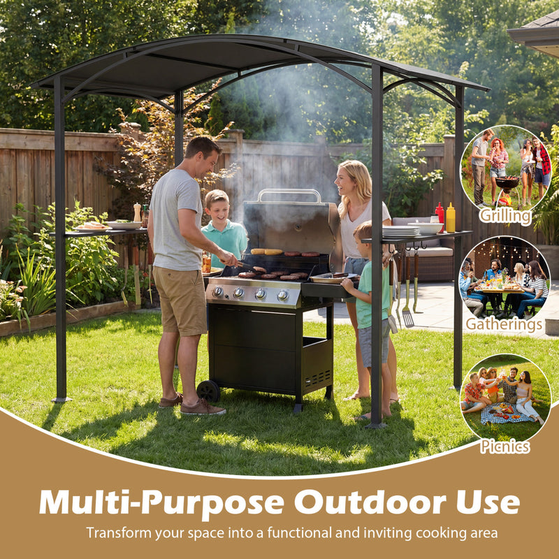 Costway - 8 x 5 x 7 FT Grill Gazebo Outdoor BBQ Canopy with Metal Frame-Gray