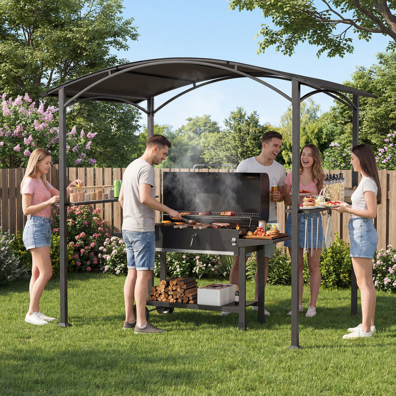 Costway - 8 x 5 x 7 FT Grill Gazebo Outdoor BBQ Canopy with Metal Frame-Gray