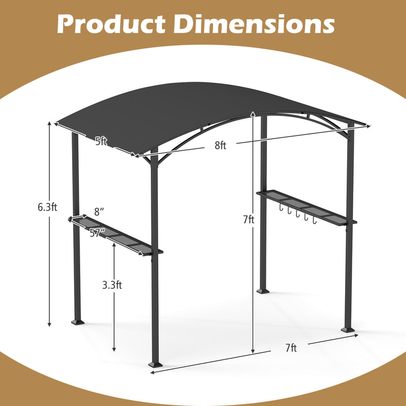 Costway - 8 x 5 x 7 FT Grill Gazebo Outdoor BBQ Canopy with Metal Frame-Gray