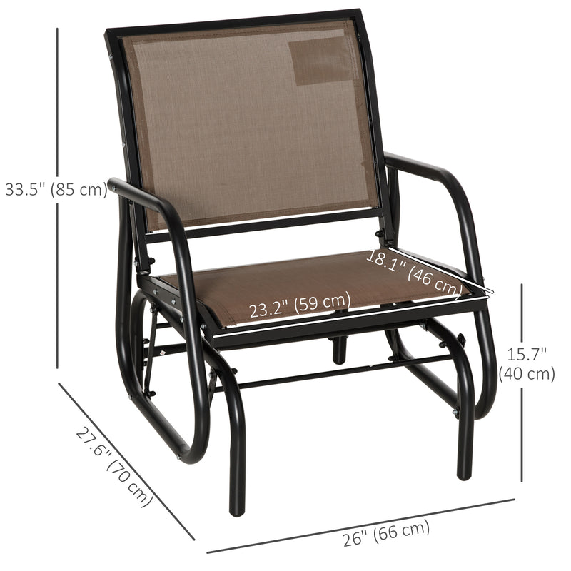 Outsunny - Patio Glider Outdoor Glider Chair with Breathable Mesh Seat & Backrest, Armrests and Metal Frame, Brown
