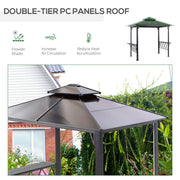 Outsunny - Outdoor Hardtop Grill Gazebo Cooking BBQ Canopy w/ 6 Hooks for Utensils and Double Vented PC Roof, Coffee