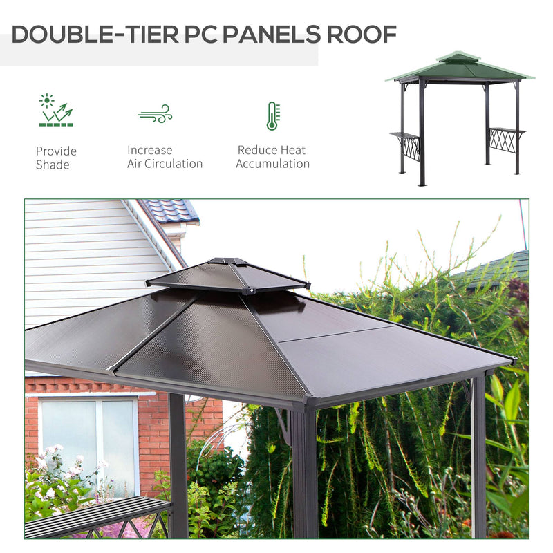 Outsunny - Outdoor Hardtop Grill Gazebo Cooking BBQ Canopy w/ 6 Hooks for Utensils and Double Vented PC Roof, Coffee