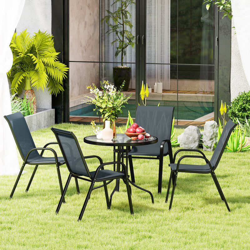 Outsunny - Five-Piece Steel Patio Set, with Glass-Top Table - Dark Grey