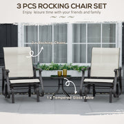 Outsunny - 3PCs Gliding Rocking Chair & Bistro Tea Table Set, Cream White