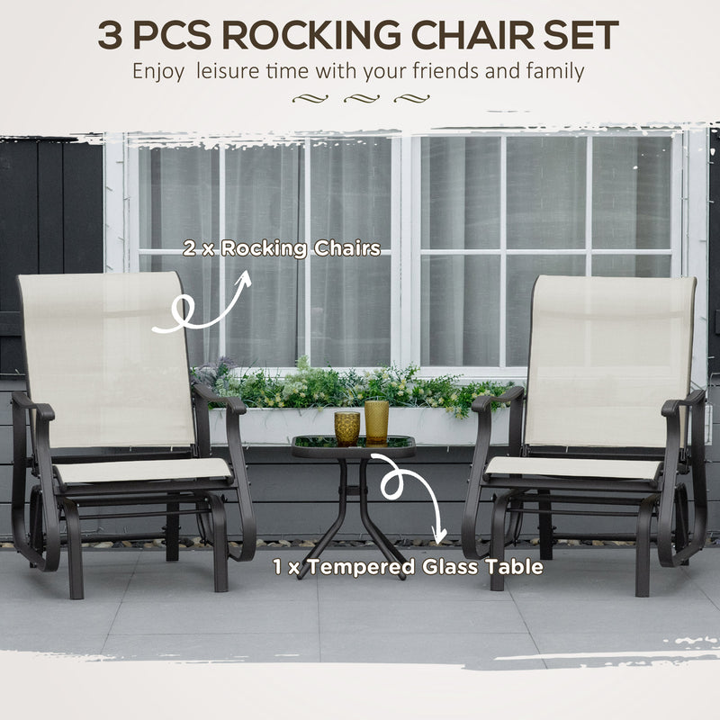 Outsunny - 3PCs Gliding Rocking Chair & Bistro Tea Table Set, Cream White