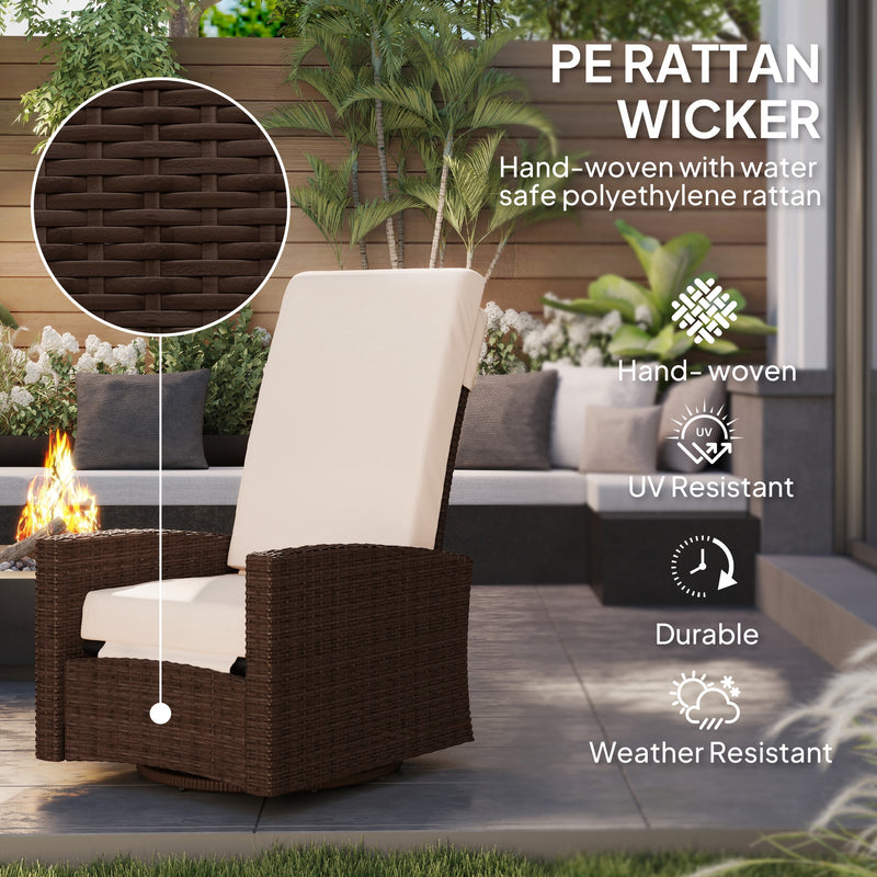 Outsunny - Outdoor Rattan Wicker Lounge Chair with Footrest & Soft Cushion for Patio, Garden, Backyard, Cream White