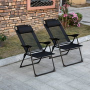 Outsunny - Double Camping Chairs Foldable w/ Reclining & Headrest, Black