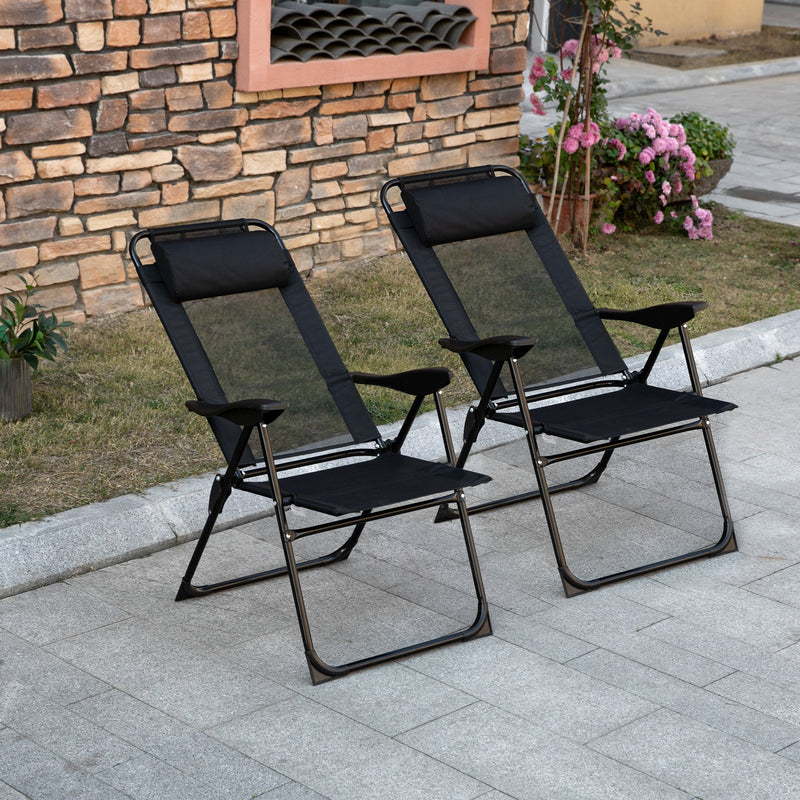 Outsunny - Double Camping Chairs Foldable w/ Reclining & Headrest, Black