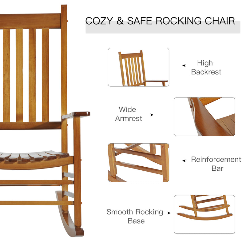 Outsunny - Wooden Porch Rocking Chair Outdoor Patio Rocker Garden Single Leisure Reclining Seat Armchair Natural