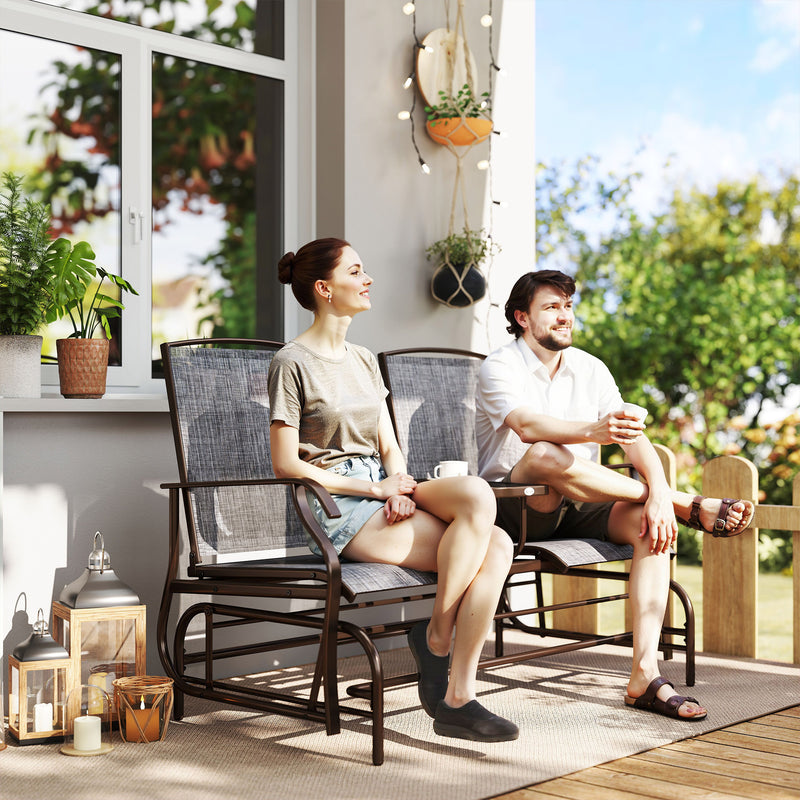 Outsunny - Patio Glider Rocking Chair 2 Person Outdoor Loveseat Rocker Garden Furniture Bench, Grey